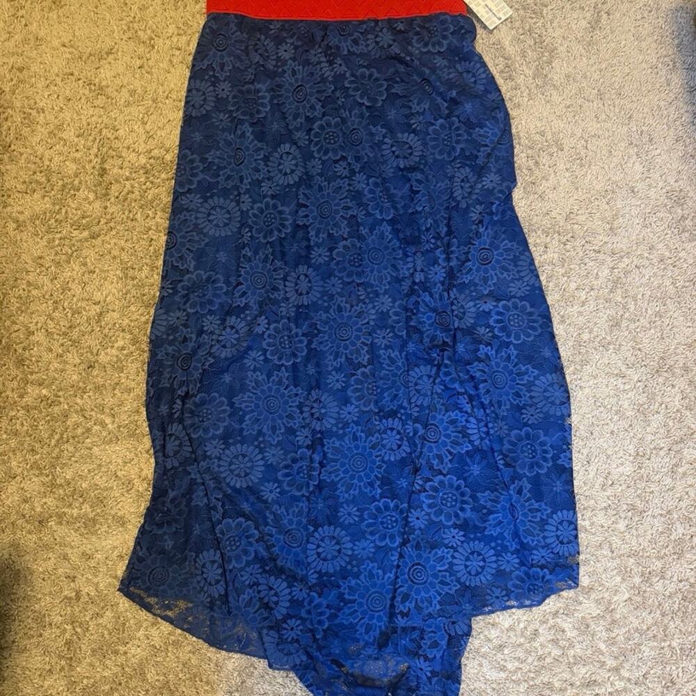LuLaRoe Lucy Skirt Blue Floral Lace Maxi Skirt NWT